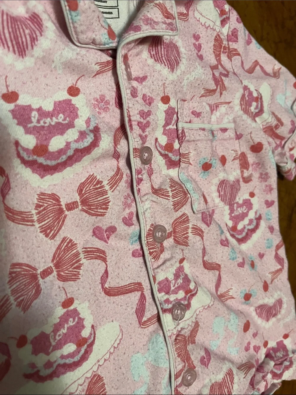 Posh Peanut Pink Heart & Cake Print Short Sleeve Pajama Set Sz 3-4T